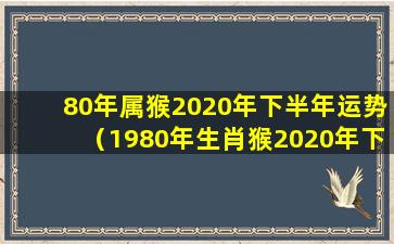 80年属猴2020年下半年运势（1980年生肖猴2020年下半年运势 🐝 ）